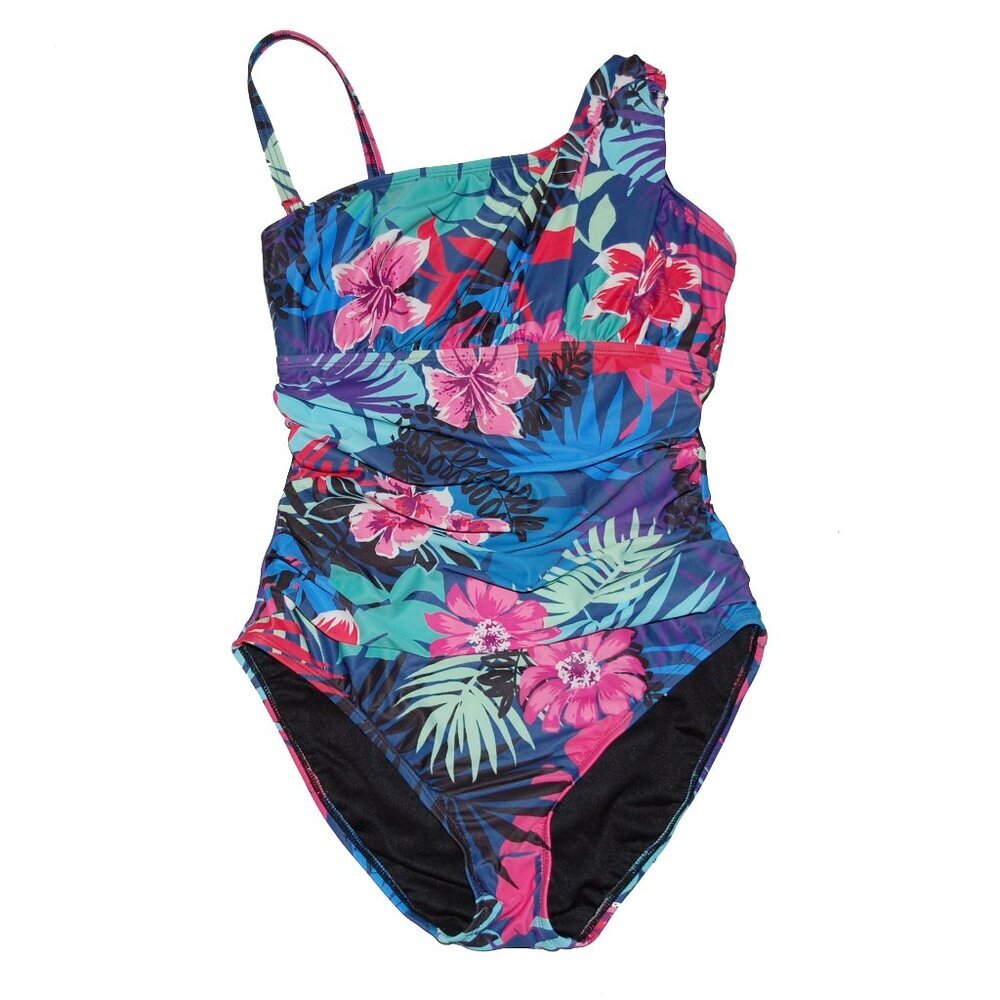 NWT Bleu Rod Beattie One Shoulder Hawaiian Punch Floral One Piece
